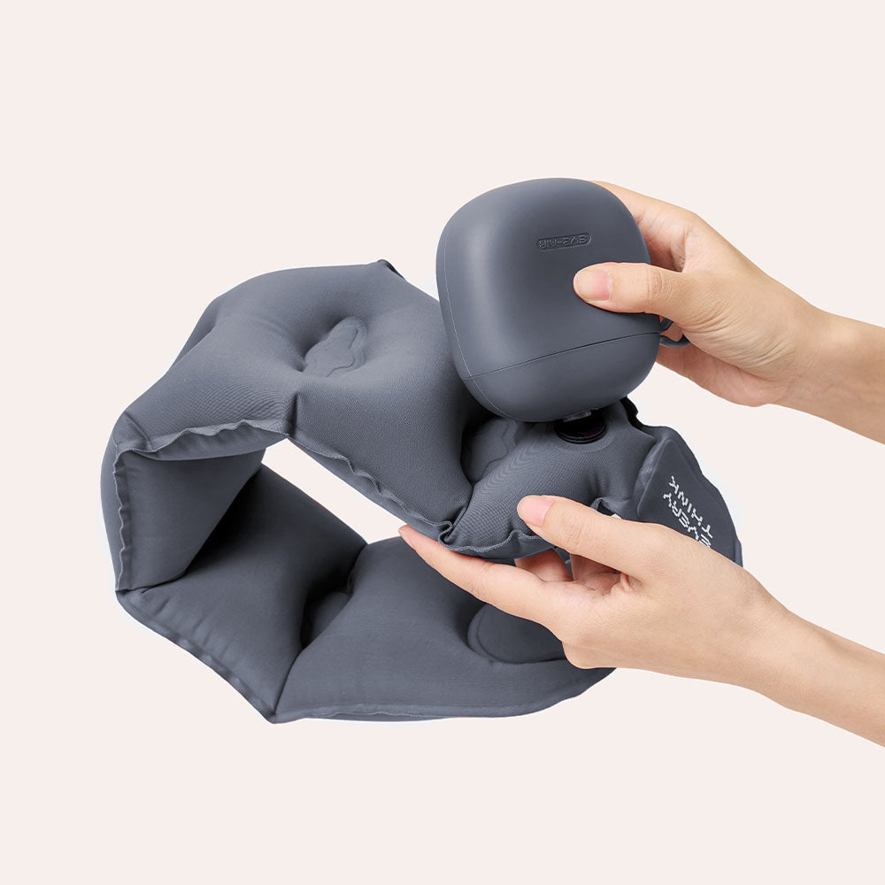 EVERY THINK|捲捲充氣旅行三件組(充氣頸枕+薄貼眼罩+降噪耳塞) 附專屬充氣收納盒