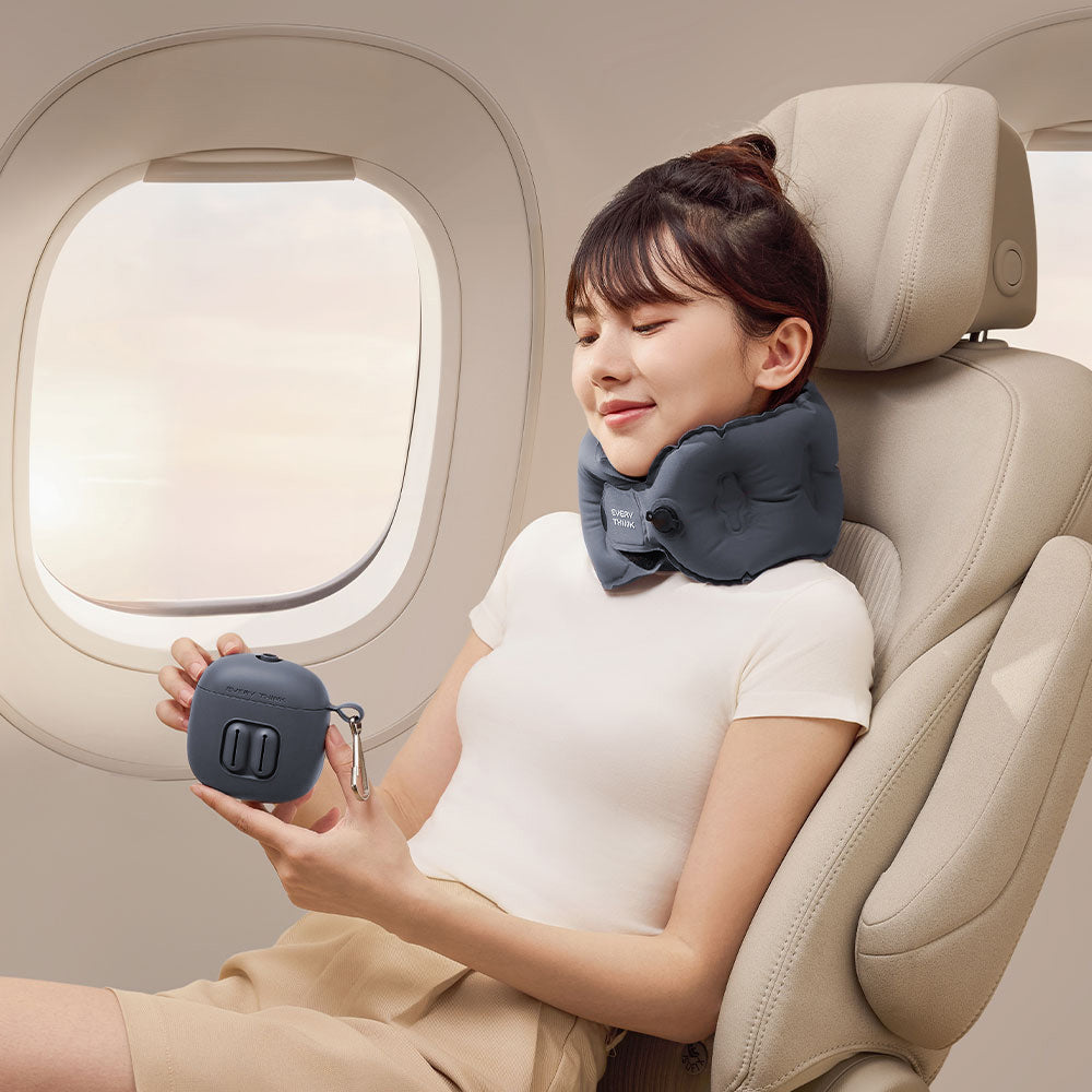 EVERY THINK|捲捲充氣旅行三件組(充氣頸枕+薄貼眼罩+降噪耳塞) 附專屬充氣收納盒