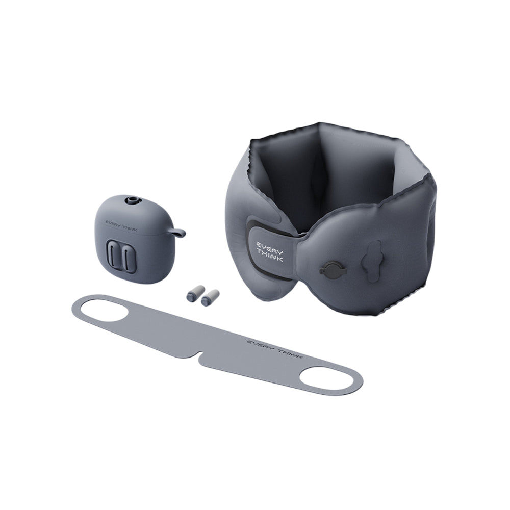 EVERY THINK|捲捲充氣旅行三件組(充氣頸枕+薄貼眼罩+降噪耳塞) 附專屬充氣收納盒